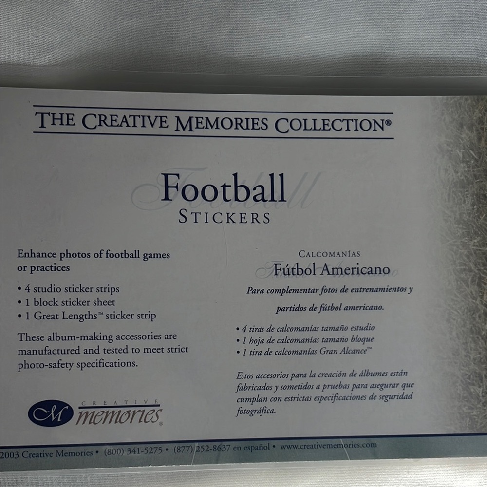 Creative Memories Football Stickers - Blue and White